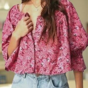 Free People James Smocked Pink Floral
Crop Top Small NWOT